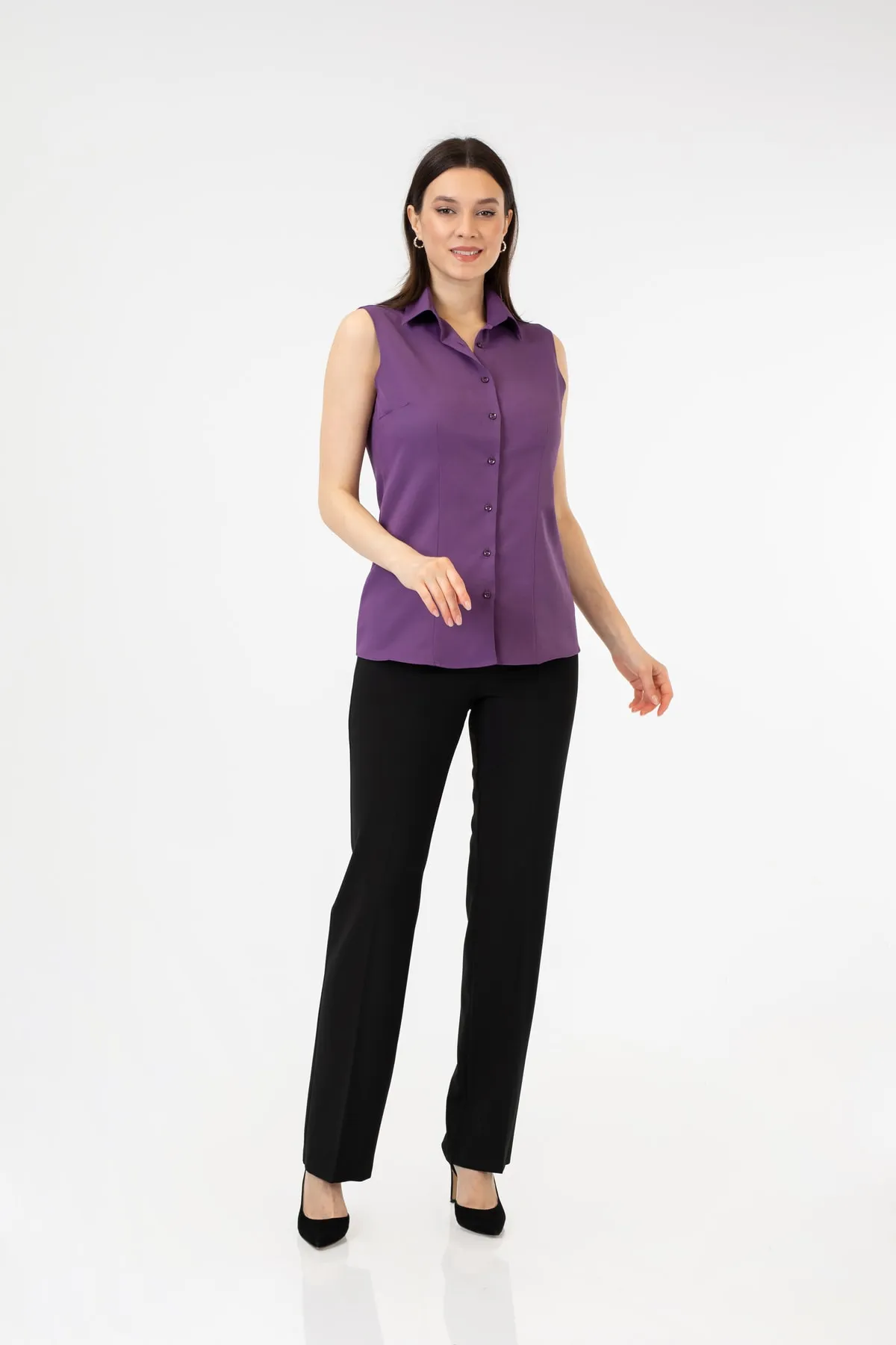Mor Sıfır Kol Kadın Gömlek